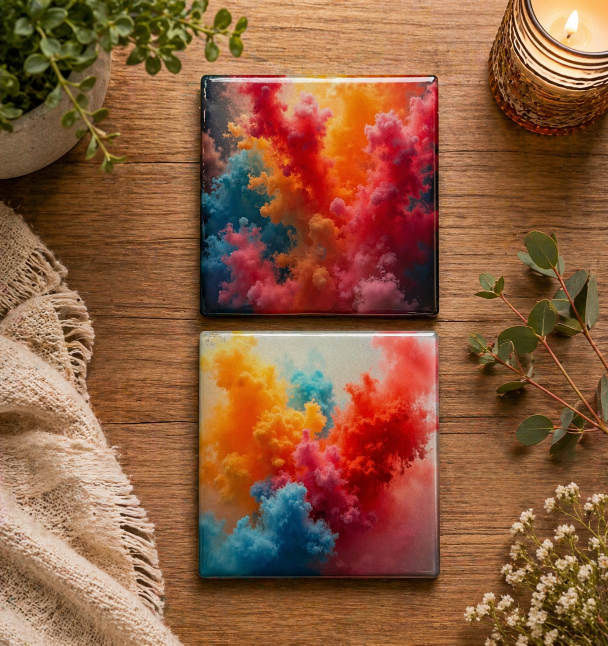 Abstract Color Burst Coaster Set