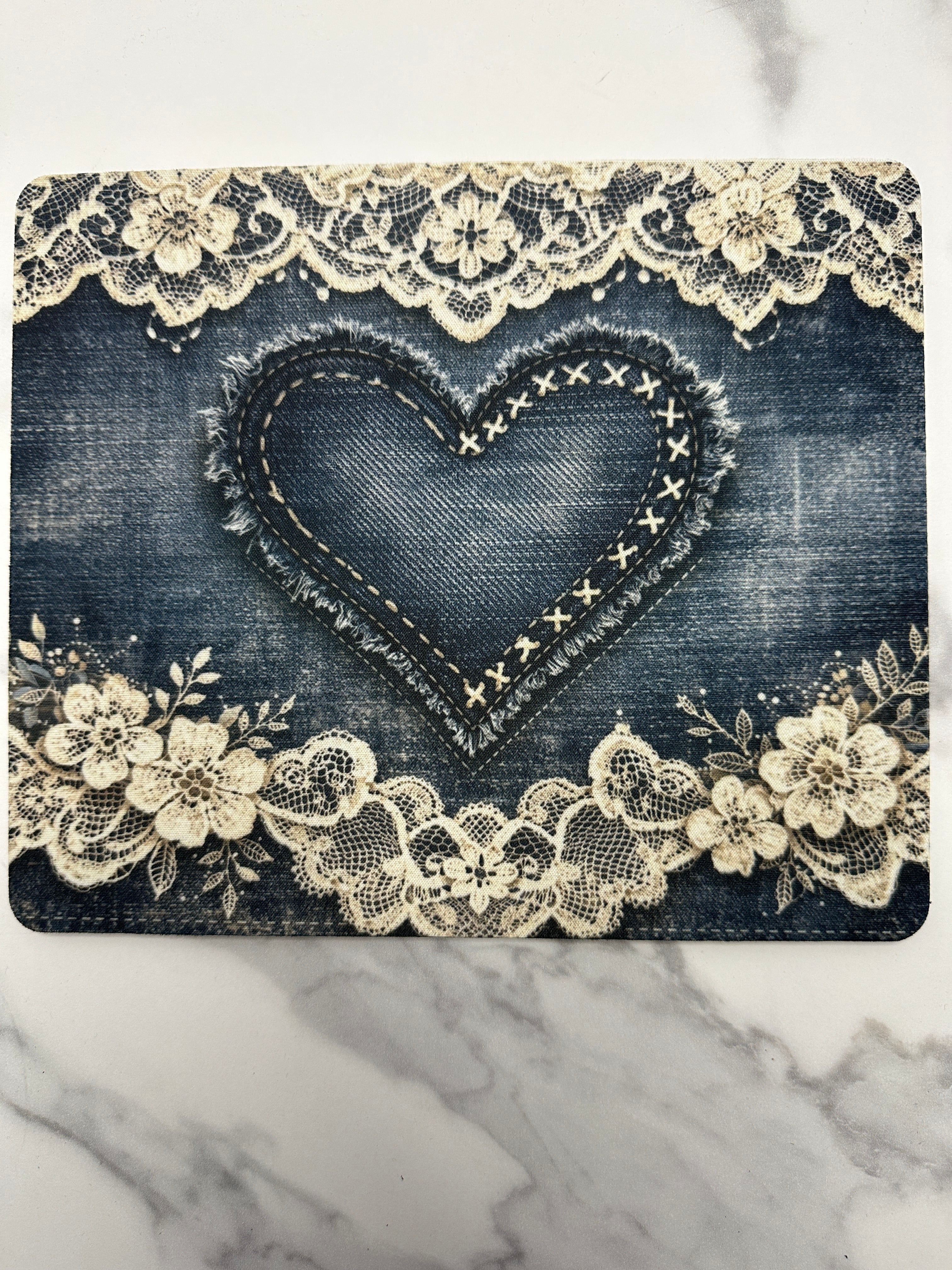 Vintage Lace Heart Mouse Pad