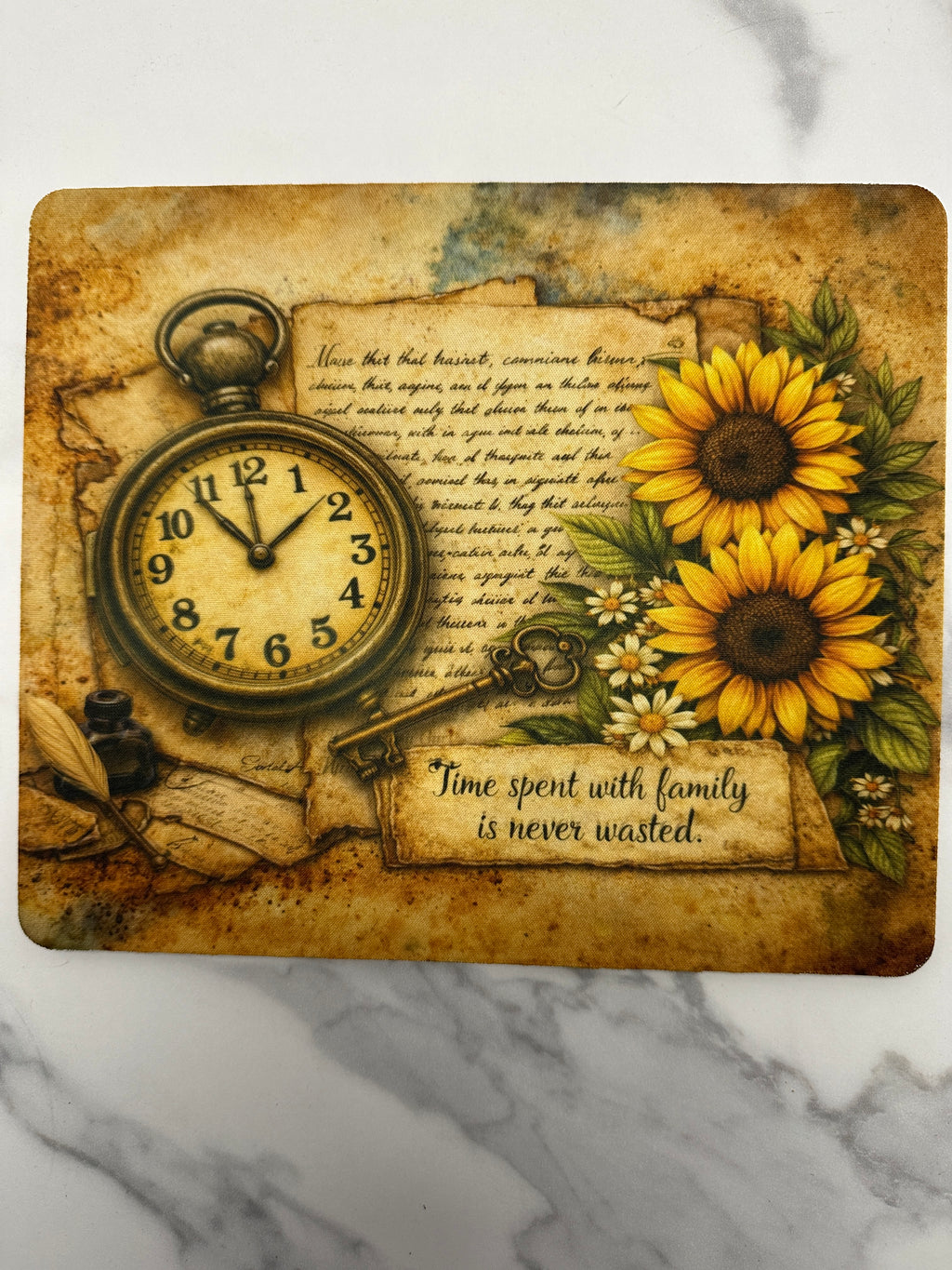 Vintage Time & Sunflowers Mouse Pad