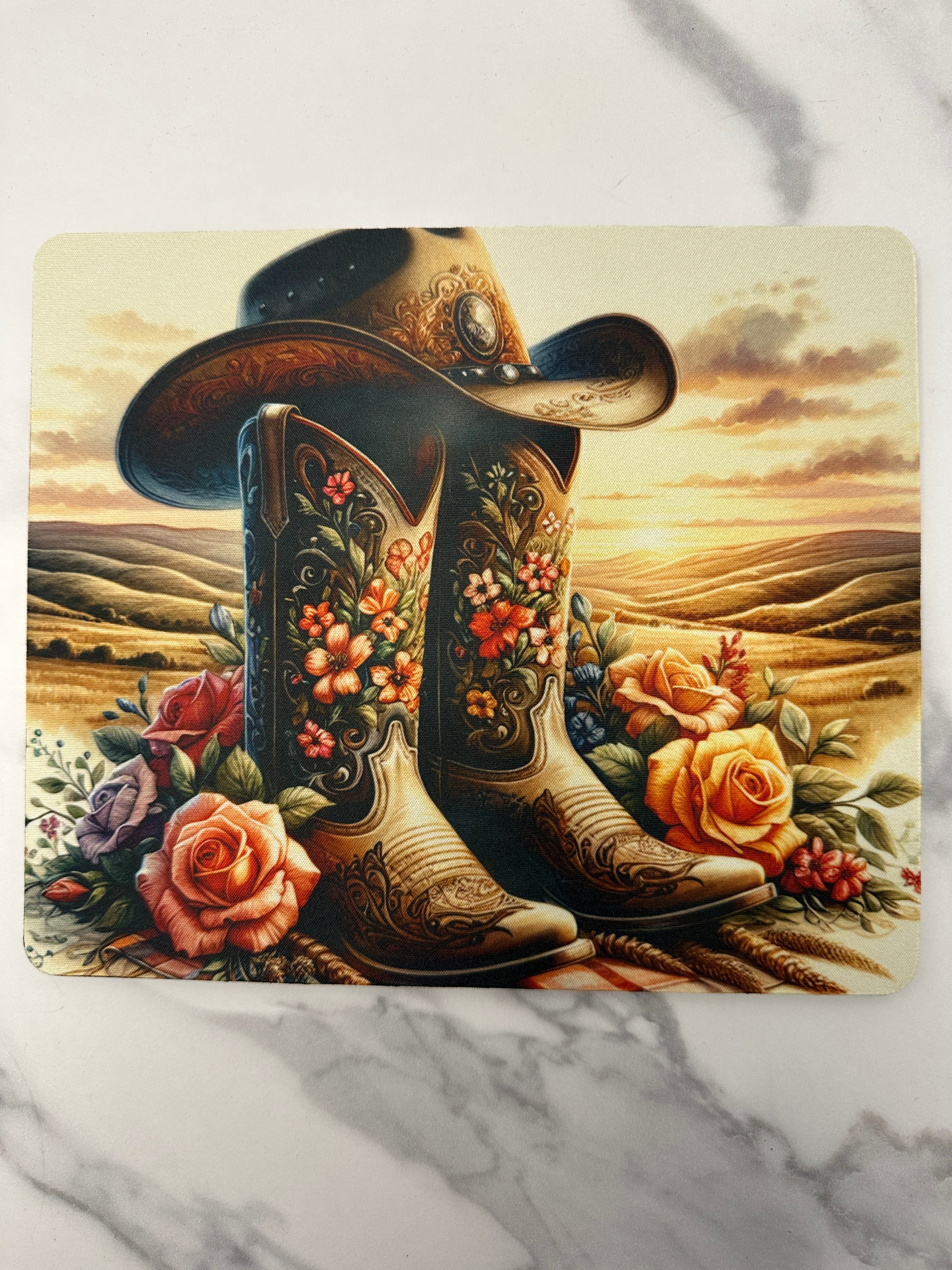 Western Boots & Roses Mouse Pad