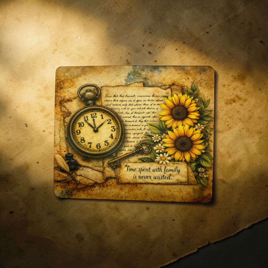 Vintage Time & Sunflowers Mouse Pad