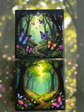 Enchanted Butterfly Forest Coaster Set – Whimsical Nature Design