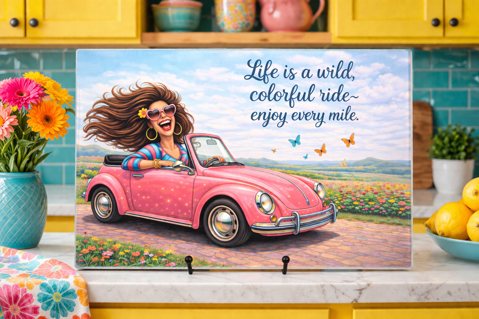 Life is a Wild Colorful Ride Glass Cutting Board