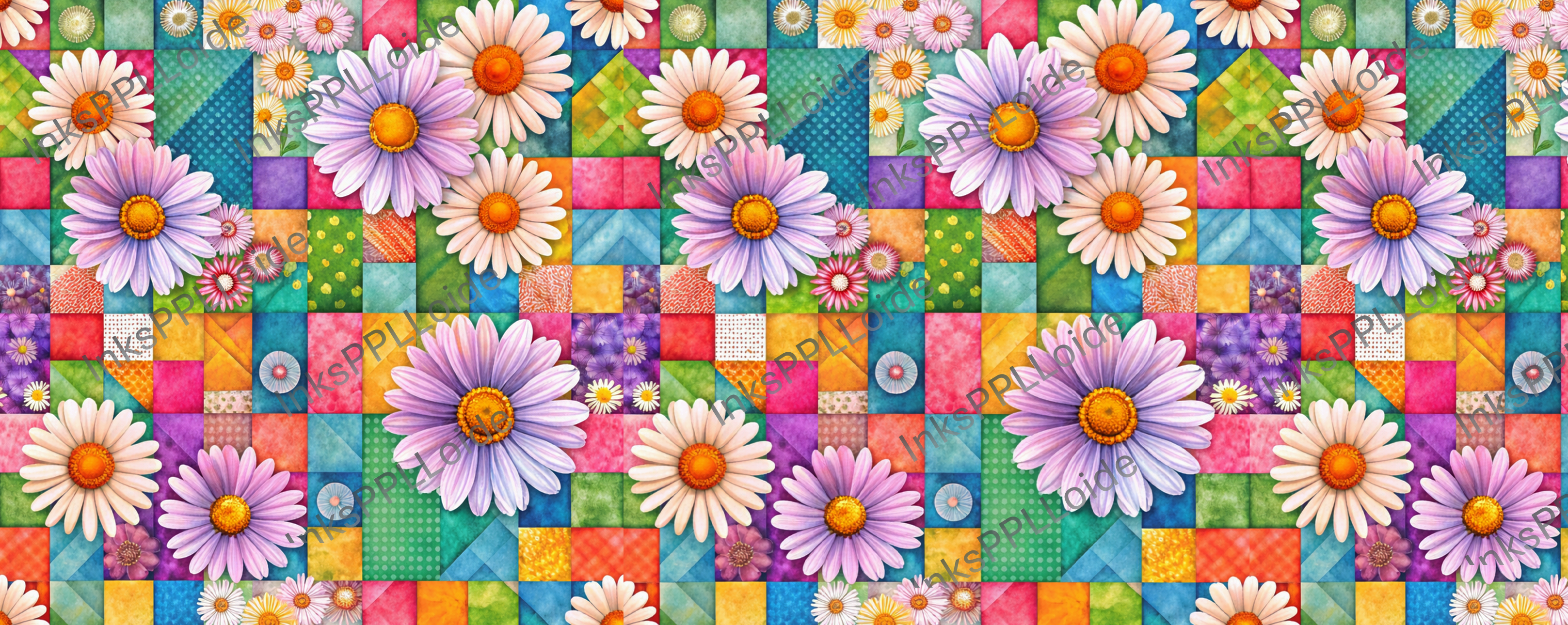 Colorful Patchwork Daisy Mug - Full Wrap Floral Coffee Cup