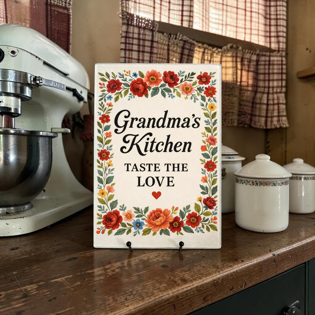 Grandma's kitchen Glass Cutting Board