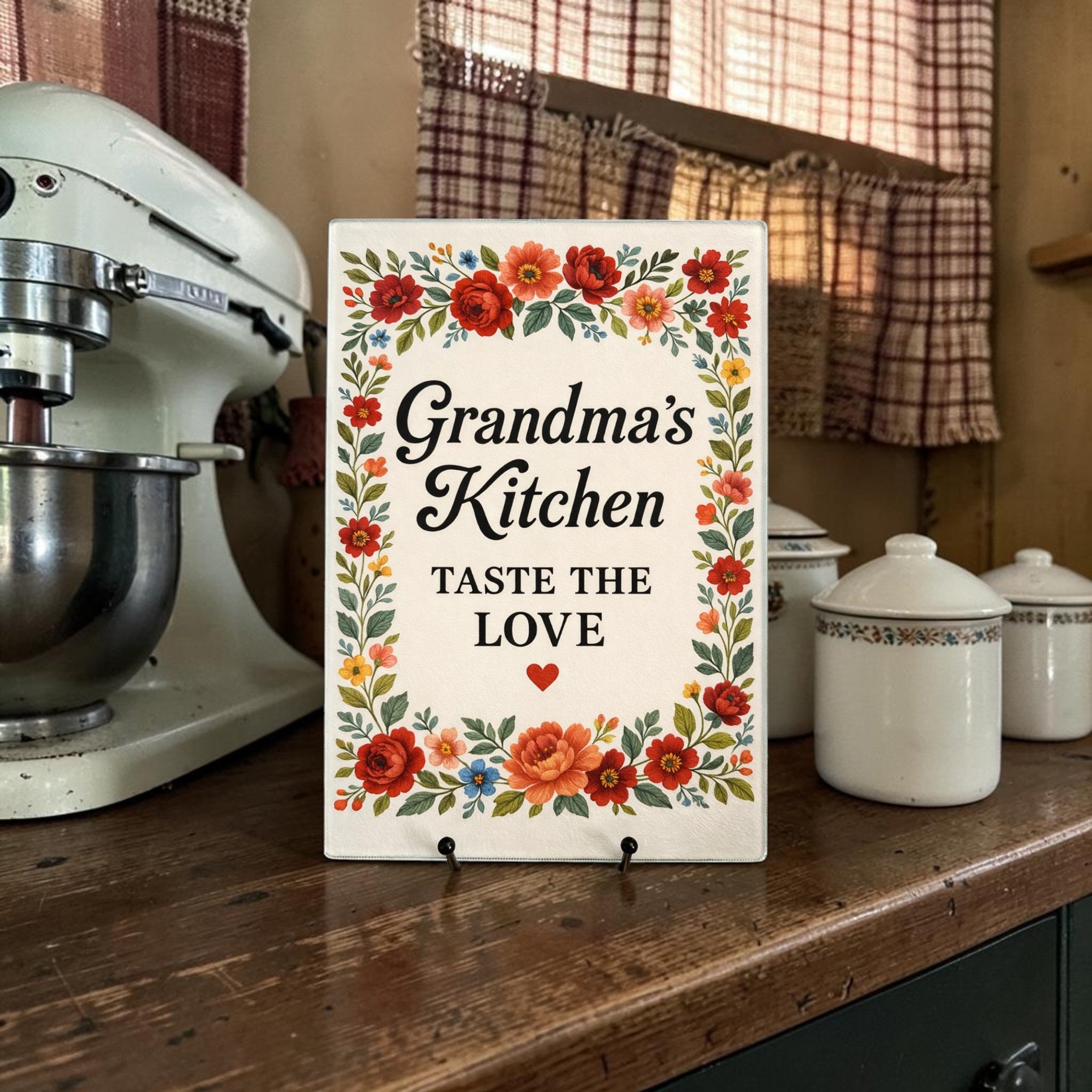 Grandma's kitchen Glass Cutting Board