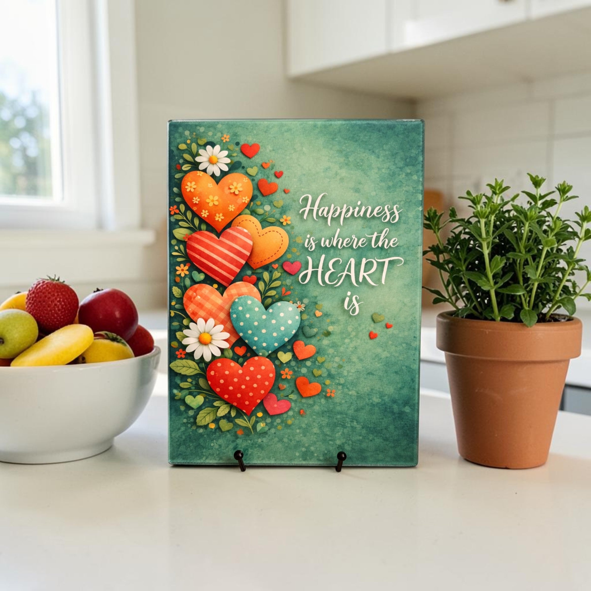 Happiness Is Where the Heart Is – Decorative Glass Cutting Board