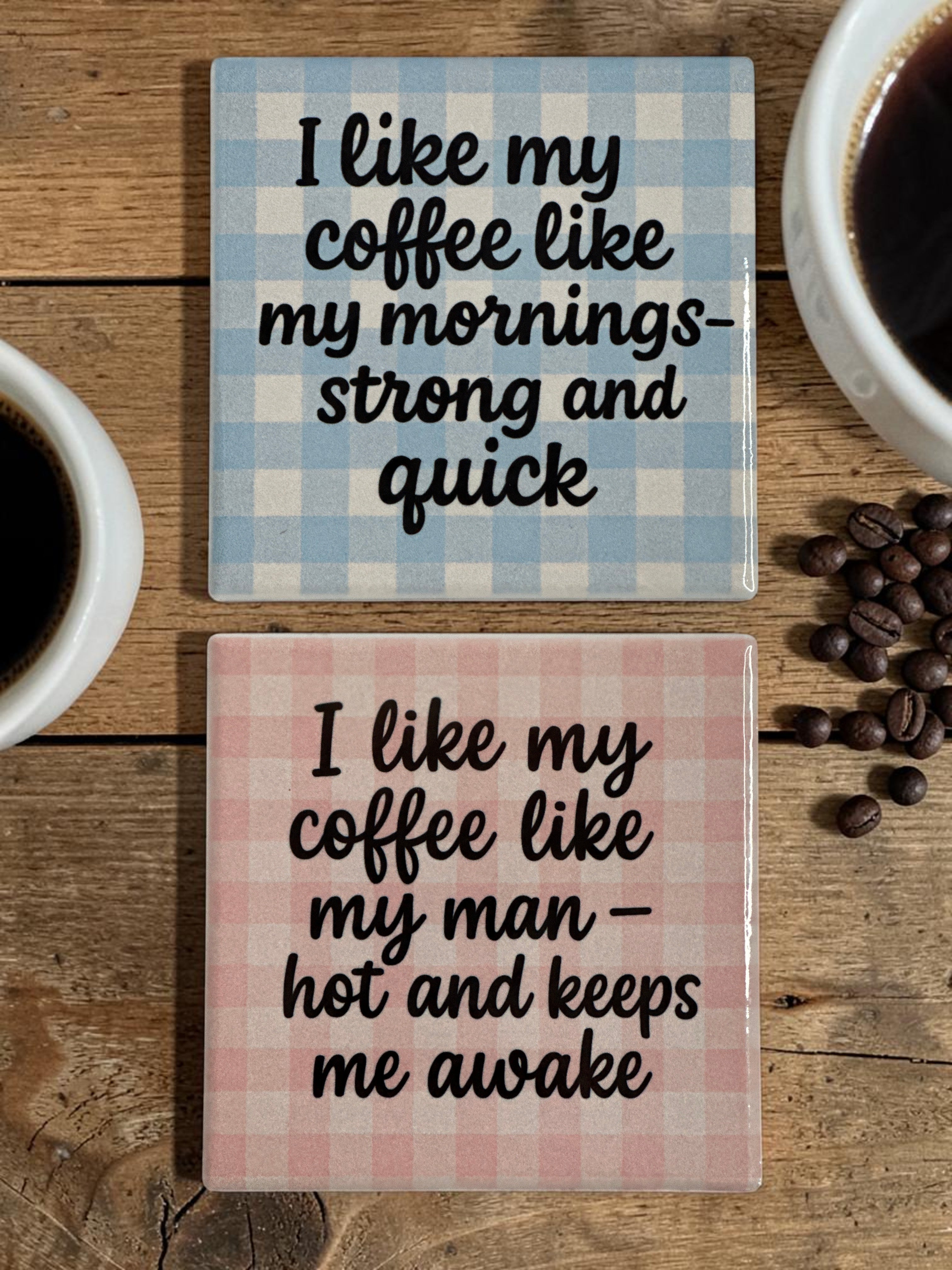 Funny Coffee Coaster Set – Morning Humor Gift