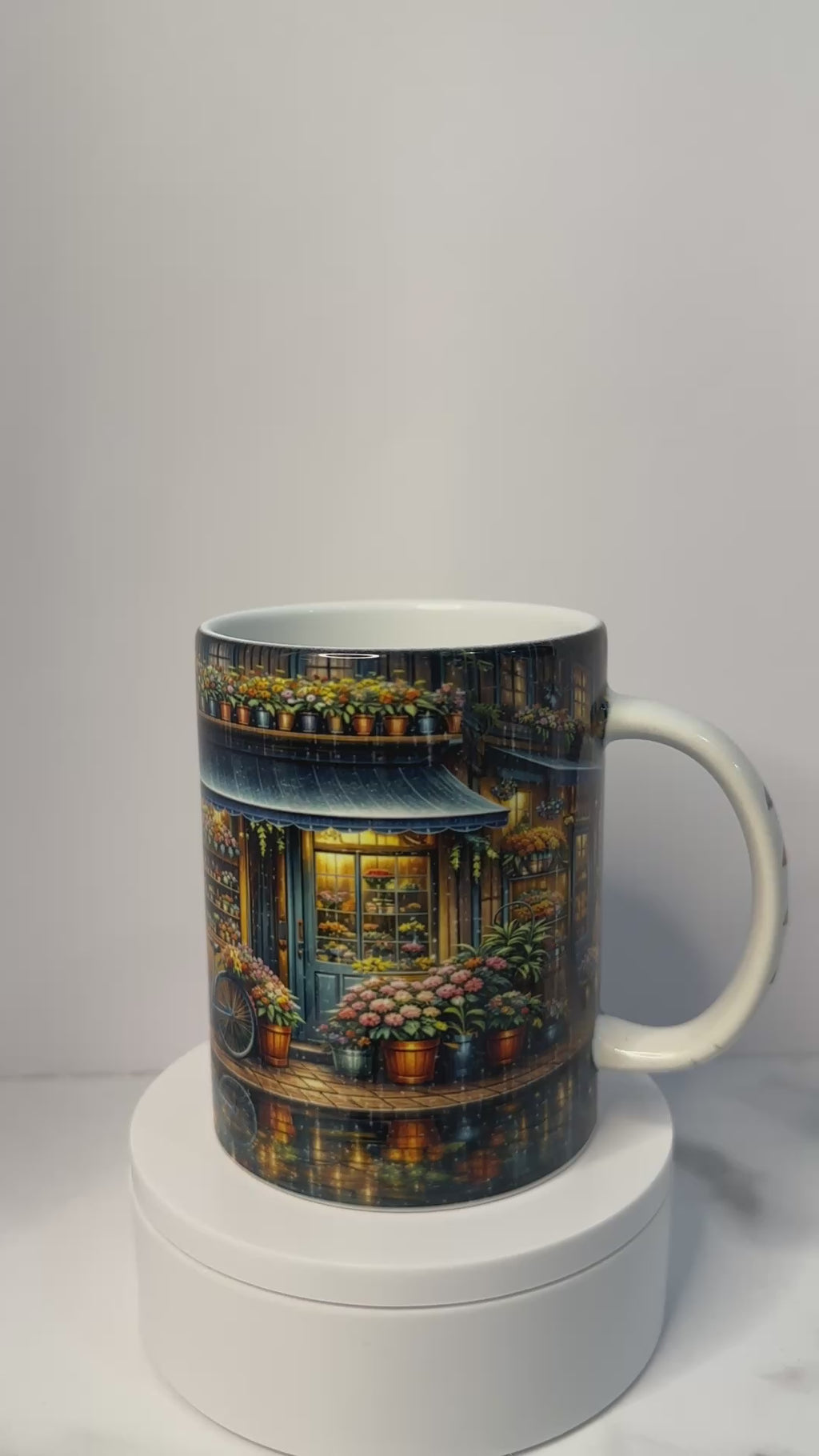 Rainy Evening Flower Shop Mug – 15 oz Ceramic