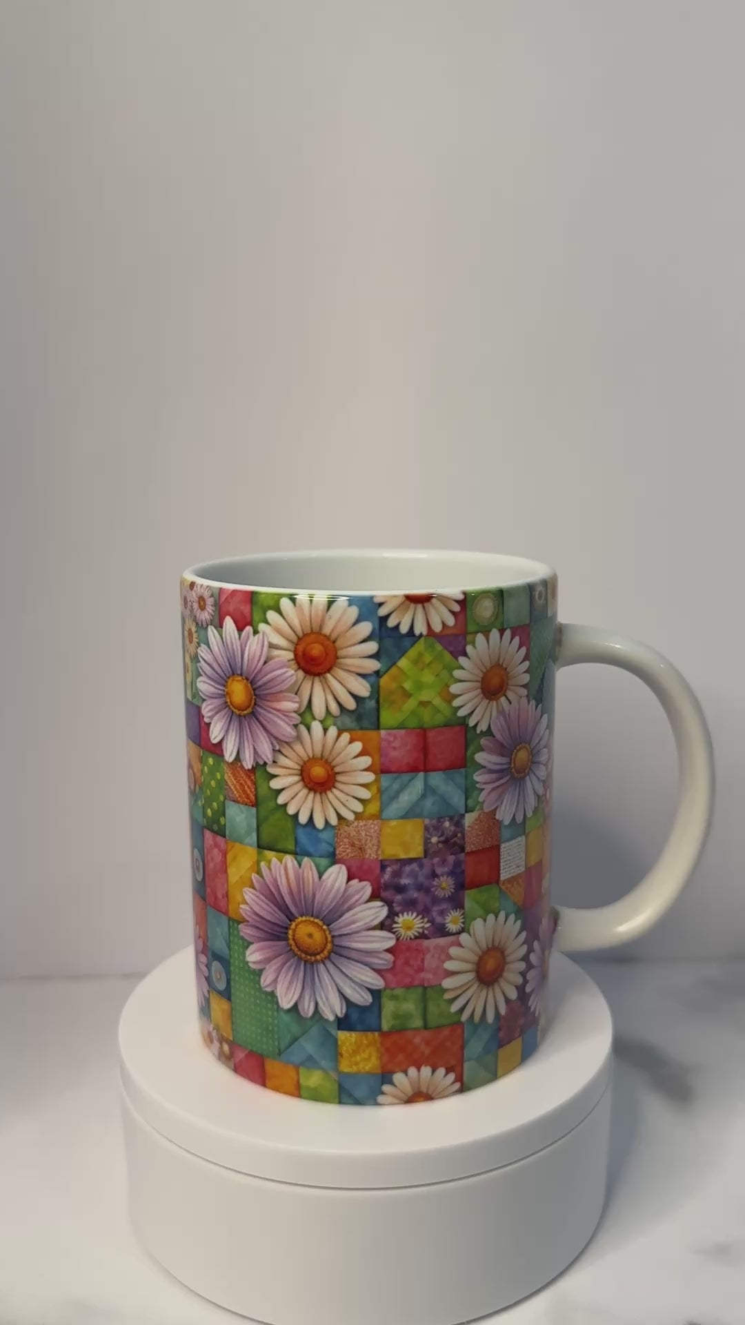 Colorful Patchwork Daisy Mug - Full Wrap Floral Coffee Cup