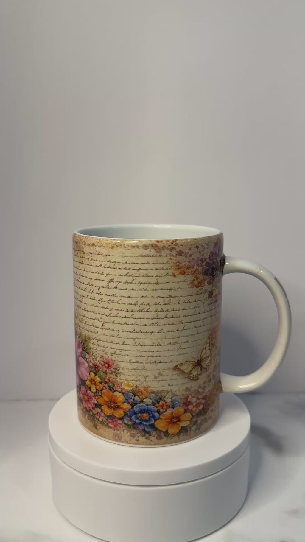 Vintage Floral Script Mug – 15 oz Ceramic