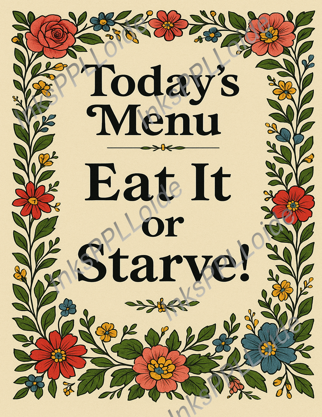 Today’s Menu: Eat It or Starve!” – Floral Decorative Glass Cutting Board